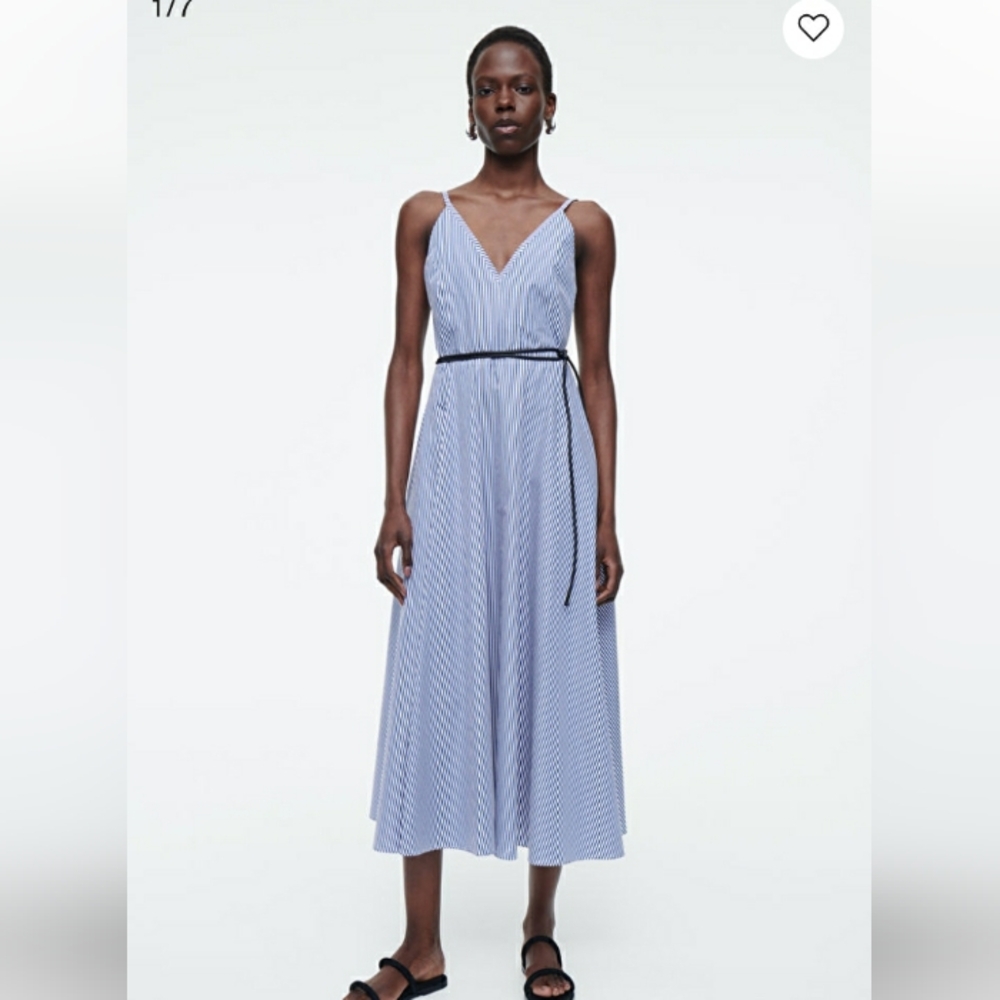 COS STRIPED A-LINED MIDI DRESS